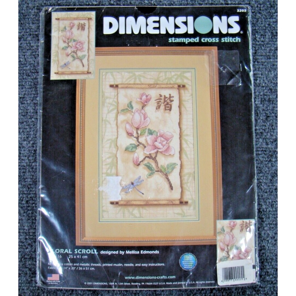 New Dimensions Stamped Cross Stitch Floral Scroll Melissa Edmonds #3203